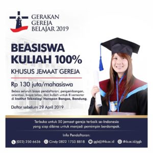 Institut Teknologi Harapan Bangsa (ITHB) Kembali Memberikan *Beasiswa Gerakan Gereja Belajar (GGB)* untuk Angkatan 2019!
