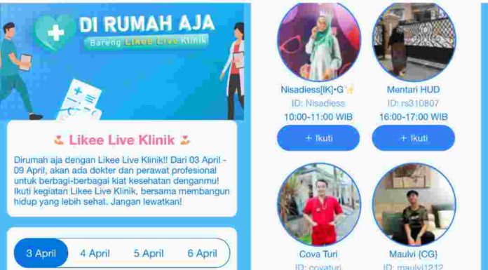 Supaya orang-orang tetap #Dirumahaja, Likee tawarkan konsultasi kesehatan online gratis lewat Likee Live Health Clinic
