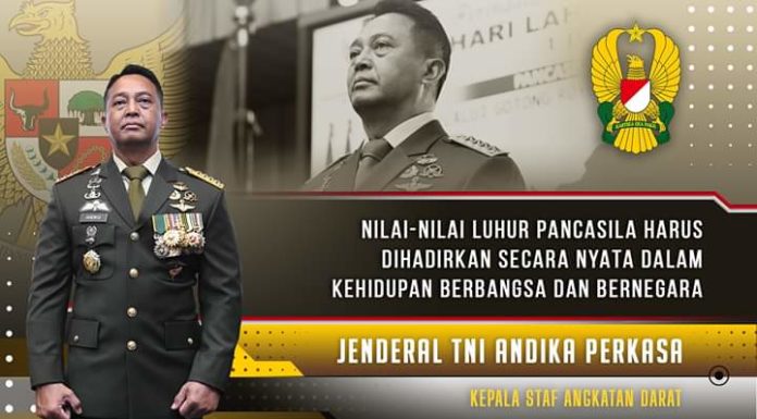 Kasad Jenderal TNI Andika Perkasa Ikuti Upacara Virtual Peringati Hari Lahir Pancasila