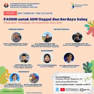Direktorat Agama, Pendidikan, dan Kebudayaan Kementerian PPN/Bappenas dan LPPM UPI Gelar Webinar  “Pengembangan Anak Usia Dini Holistik Integratif untuk SDM Unggul dan Berdaya Saing (Pengasuhan, Pelindungan dan Kesejahteraan Sosial Anak)”
